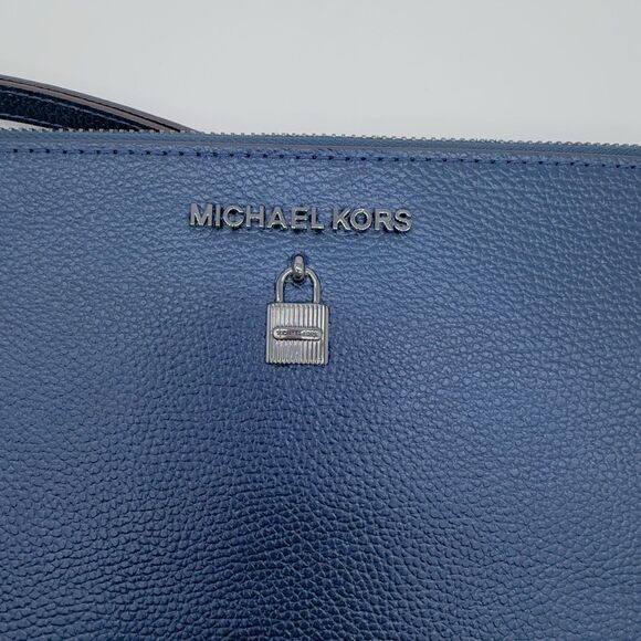 Michael Kors Adele XL Zip Midnight Metallic Gunmetal Wristlet Clutch Pouch NWT - Picture 7 of 7